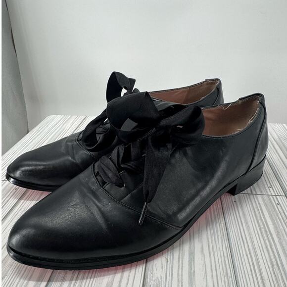 Betsey Johnson Renaldo Heeled Oxfords‎ Women's 8.5 Black Leather Lace Up Shoes - Picture 1 of 10
